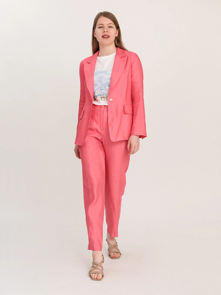 Жакет однобортный свободного кроя из вискозы и льна